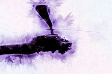 military helicopter drawing illustration art vintage