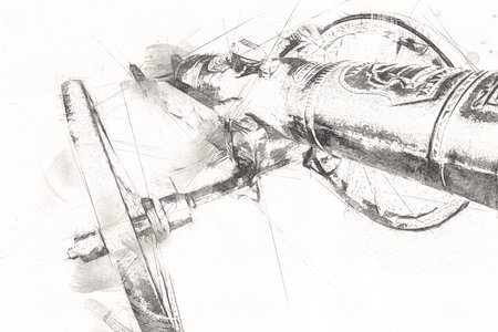 Ancient cannon on wheels isolated on illustrationの写真素材