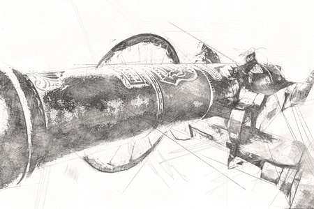 Ancient cannon on wheels isolated on illustrationの写真素材