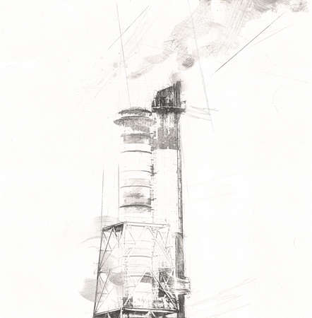 Chimneys and silos of a factory photography illustration emotionの写真素材