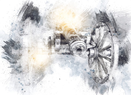 Ancient cannon on wheels isolated on illustration