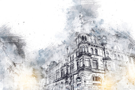 Klodzko city town from the air fort art illustration retro vintage antique sketchの写真素材