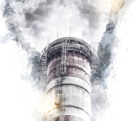 Chimneys and silos of a factory photography illustration emotionの写真素材