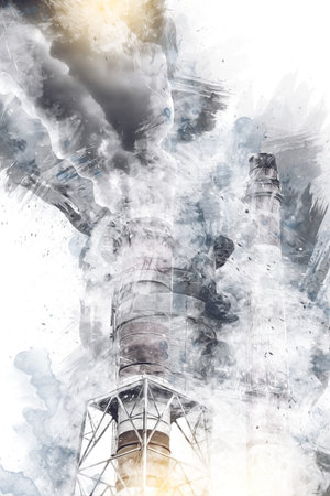 Chimneys and silos of a factory photography illustration emotion