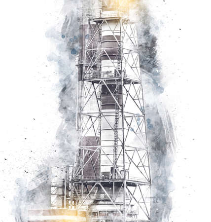 Chimneys and silos of a factory photography illustration emotionの写真素材