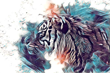 tiger art illustration drawing painting retro vintage animalの写真素材
