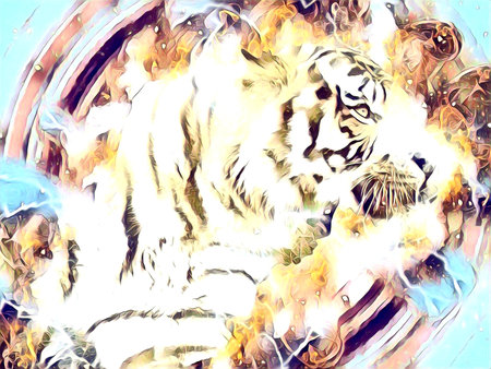 tiger art illustration drawing painting retro vintage animalの写真素材