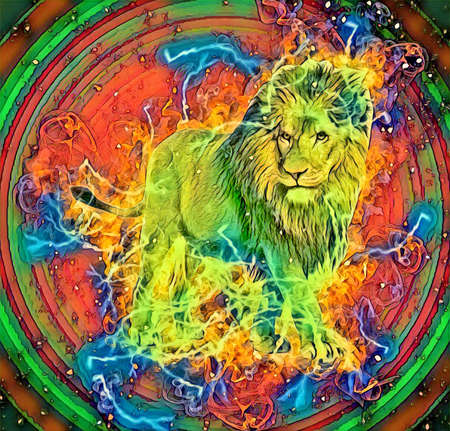 lion art illustration drawing painting retro vintage animalの写真素材