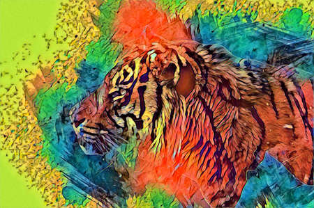 tiger art illustration drawing painting retro vintage animalの写真素材