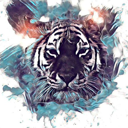 tiger art illustration drawing painting retro vintage animalの写真素材