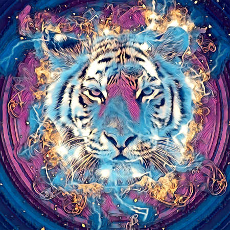 tiger art illustration drawing painting retro vintage animalの写真素材