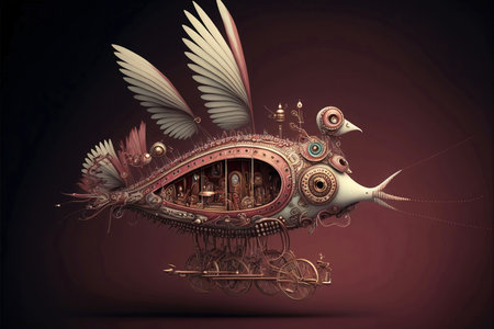 3D rendering of a fantasy dragon with wings and a train.の素材