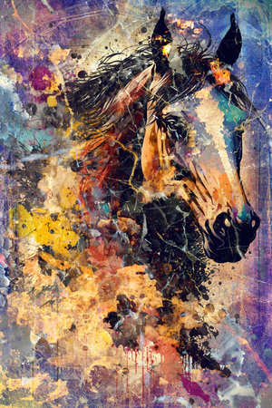 Horse head painting with grunge effect. Horse head painting with grunge effectの素材