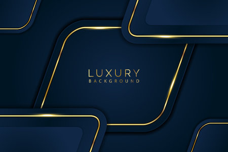 Luxury Golden lined dark blue cubes with blue color backgroundのイラスト素材