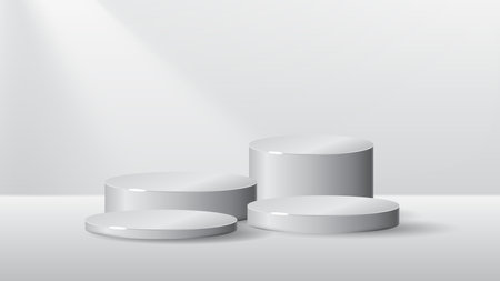 White podium in different sizes elegant background of luxury empty presentation studio product decoration golden pedestalのイラスト素材