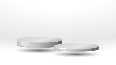 Two White podium in different sizes elegant background of luxury empty presentation studio product decoration golden pedestalのイラスト素材