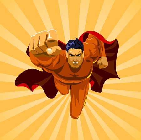 Flying superhero on cameraのイラスト素材