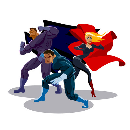Superhero team. Look around. Stand in readinessのイラスト素材