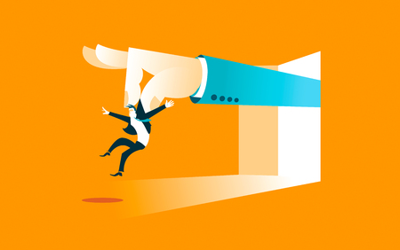 Large hand throws worker. You're fired. Vector illustrationのイラスト素材