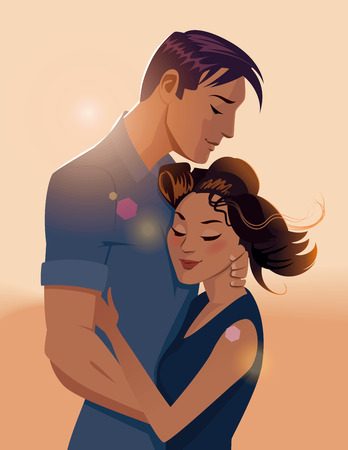 Embraces of a loving couple. Vector illustrationのイラスト素材