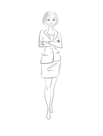 Beautiful sexy business woman. Original graphic. Outline sketch. Vector illustrationのイラスト素材