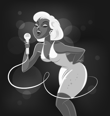 Woman with microphone. Vector illustrationのイラスト素材