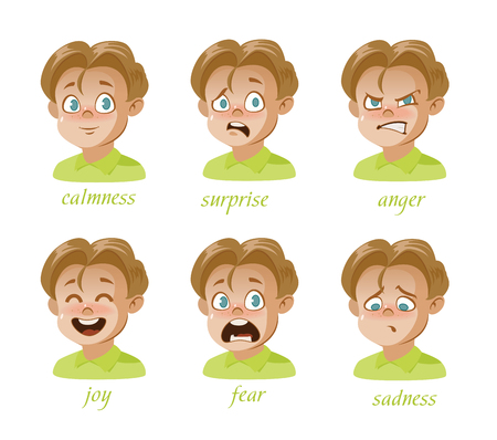 Boy Kid avatar Character expressions set. Vector illustration.のイラスト素材