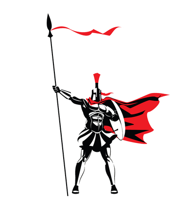 Spartan warrior in a helmet, with a spear and a shield. Vector illustrationのイラスト素材