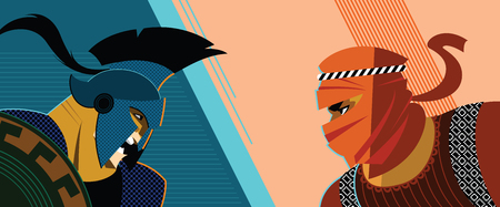 Roman warrior against the Persian warrior. Hoplite vs. Saracen. Vector illustrationのイラスト素材