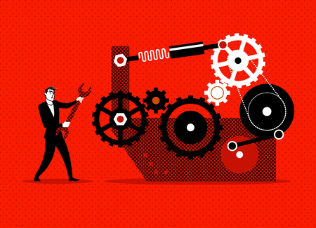 Businessman repaired mechanism. Vector illustrationのイラスト素材