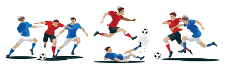 Players are fighting for the ball. Set of Soccer players. Vector Illustrationのイラスト素材