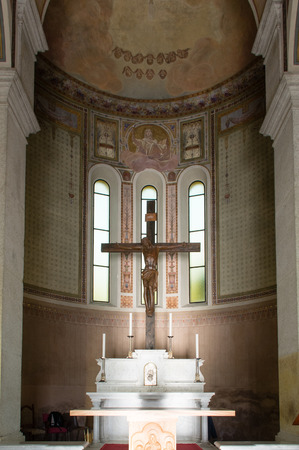 Altar of a church with Jesus crucifiedのeditorial素材