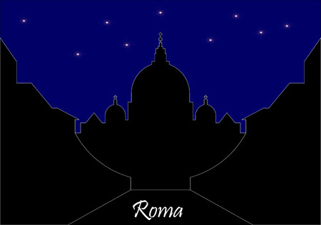 Vector illustration that represents the nighttime skyline of Romeのイラスト素材
