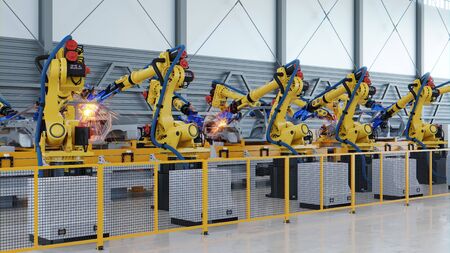 Robotic automotive assembly in factory.3D Renderingの写真素材