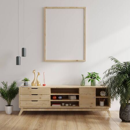 Mock up poster frame on cabinet in interior.3d renderingの写真素材