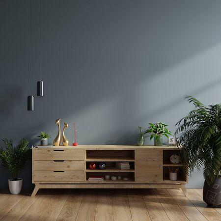 Cabinet mockup in modern empty room,dark wall, 3d renderingの写真素材
