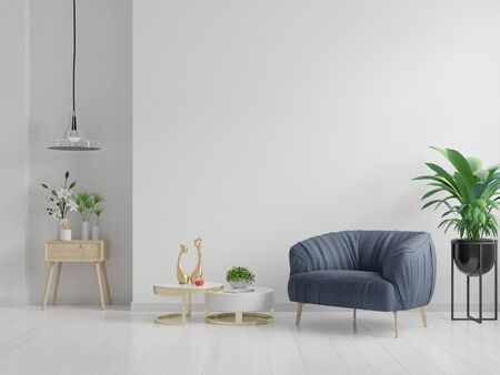 The interior has a armchair on empty white wall background,3D renderingの写真素材