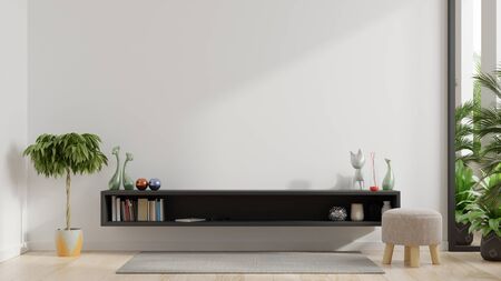 Wall for tv in living room, white walls ,3D renderingの写真素材