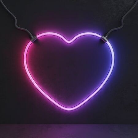 Neon pink and blue heart sign used to show the day of love,3d renderingの写真素材