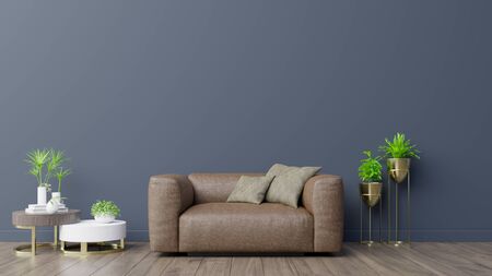 Living Room interior with blue velvet armchair and cabinet,3D renderingの写真素材