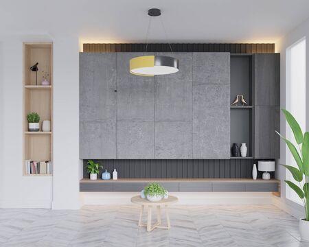 Tv shelf on the in modern living room the concrete wall,3d renderingの写真素材