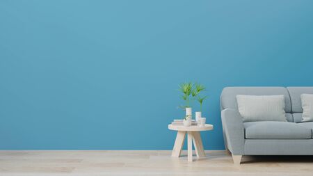 living room & luxury interior wall for classic blue color trend 2020,3d renderingの写真素材