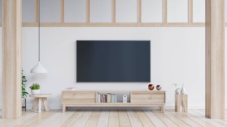 TV on cabinet in modern living room,3d renderingの写真素材