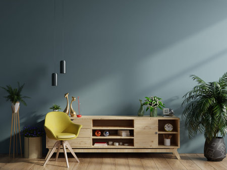 Cabinet mockup in modern empty room,dark wall, 3d rendering