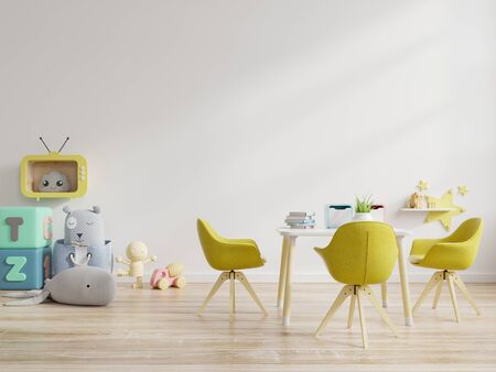 Mock up wall in the children's room in white wall background .3d renderingの写真素材