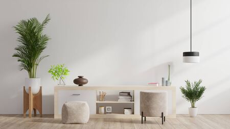 Cabinets and wall for tv in living room, Mockup white wall,3D renderingの写真素材