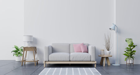 White wall living room with sofa / 3D rendering