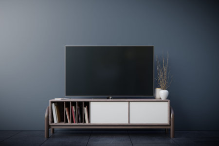 TV room and dark wall in living room,minimal design,3d rendering