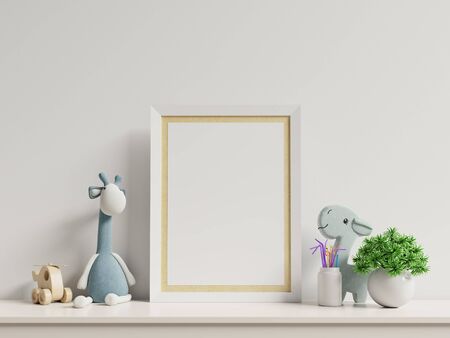 Mock up posters in child room interior, posters on empty white wall background,3D renderingの写真素材