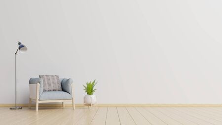 The interior has a armchair on empty white wall background,3D renderingの写真素材